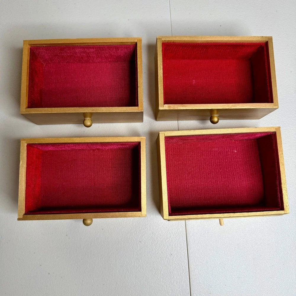 Vintage Toyo Japan Musical Jewelry Box Armoire Gold Wood Portrait 4 Drawer 12.5